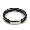Bracciale in Acciaio e Pelle Nera I