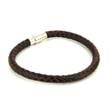 Bracciale in Acciaio e Pelle Nero e Marrone Cilindrico