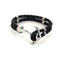 Bracciale in Acciaio e Pelle Intrecciata Nera con Ancora