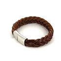 Bracciale in Pelle e Acciaio Intrecciato Marrone