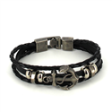 Bracciale intrecciato in pelle nera con ancora